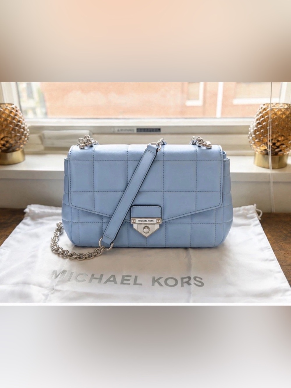 Michael Kors SoHo Quilted Lambskin Shoulder Bag Blue With Original Dust Bag